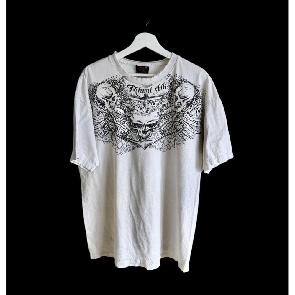 Miami Ink Vintage 2005 Y2K Skulls Flair T Shirt Sz XL Distressed‎ Thrashed